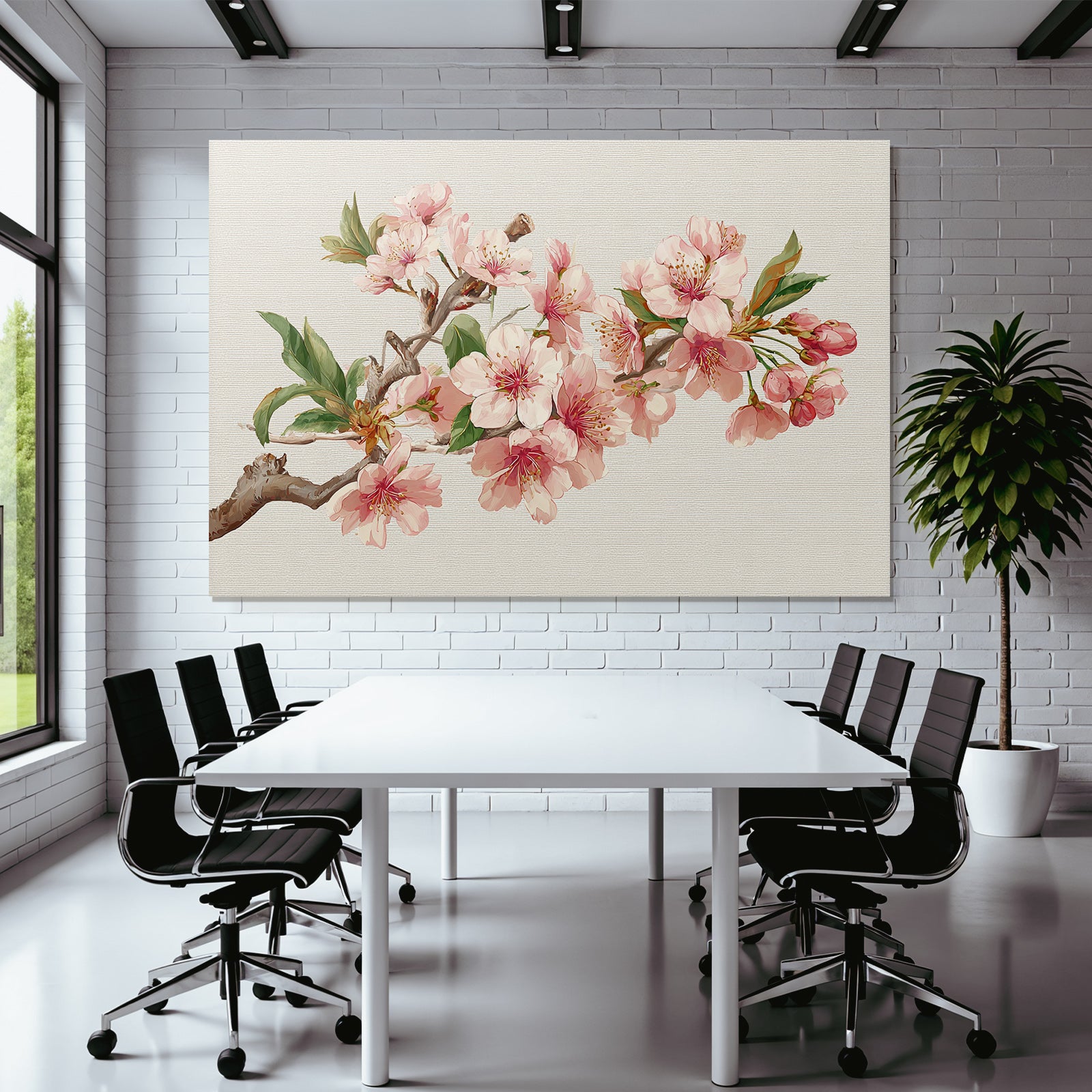 Kirschblütenzweig Mit Rosa Blüten Und Grünen Blättern