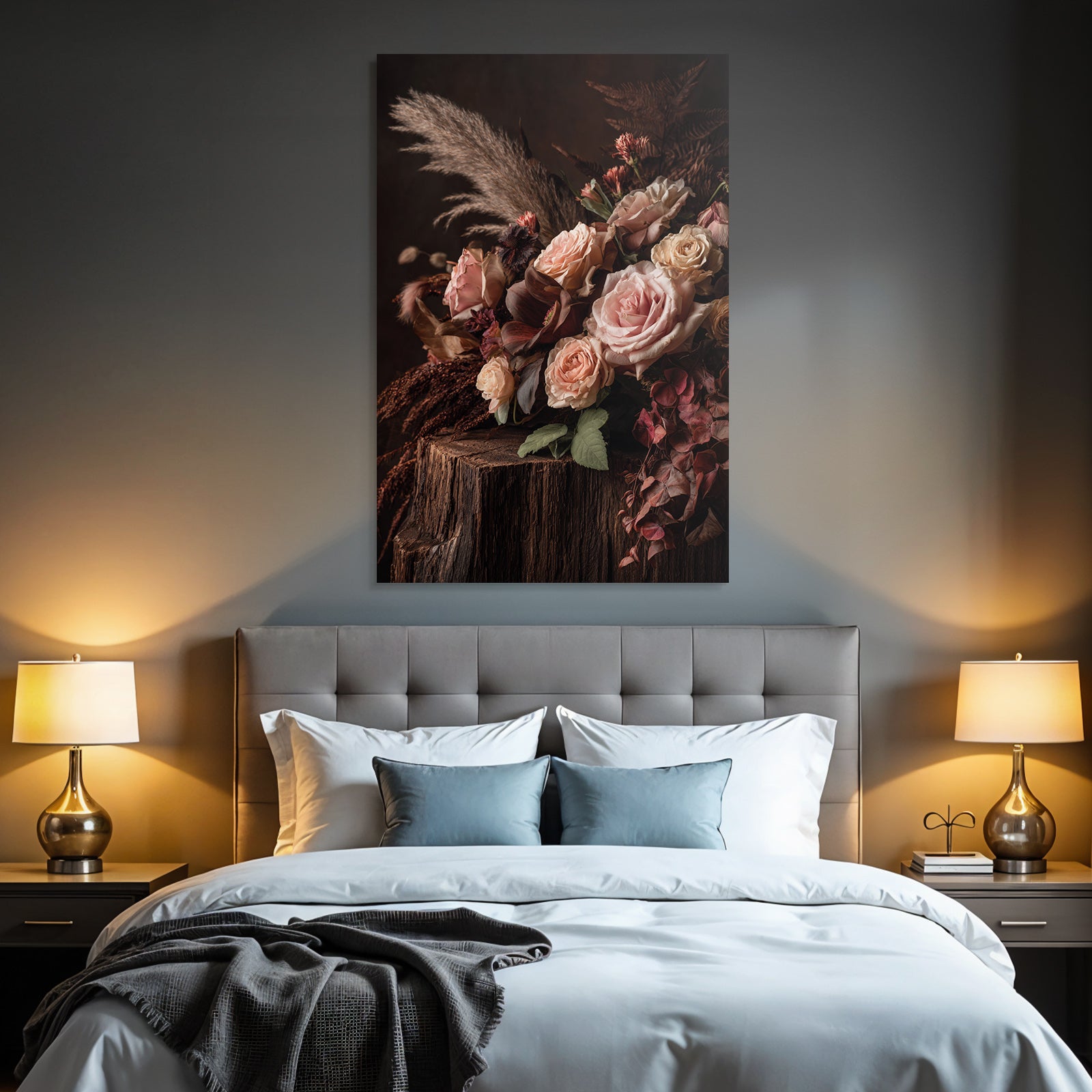 Trocken Retro Flowers Blumiger Strauss Mit Rosen Auf Holzoberfläche