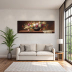 Trocken Retro Flowers Stillleben Dunkel Vase Holzoberfläche Vibrante Farben