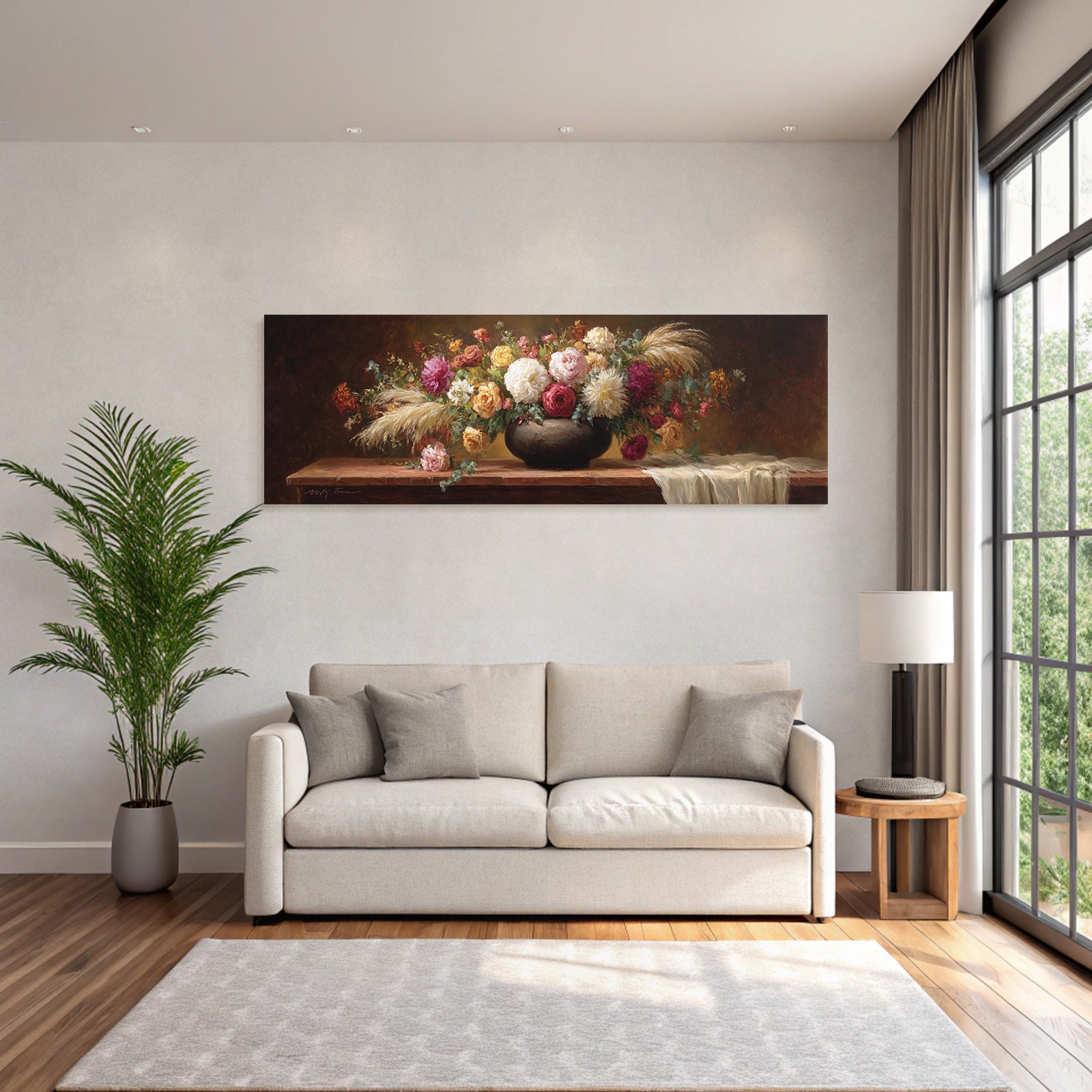 Trocken Retro Flowers Stillleben Dunkel Vase Holzoberfläche Vibrante Farben
