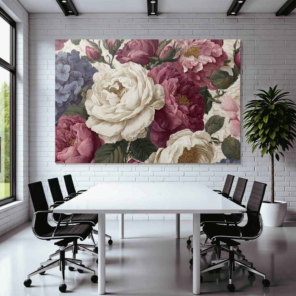 Vintage floral pattern with peonies and hydrangeas