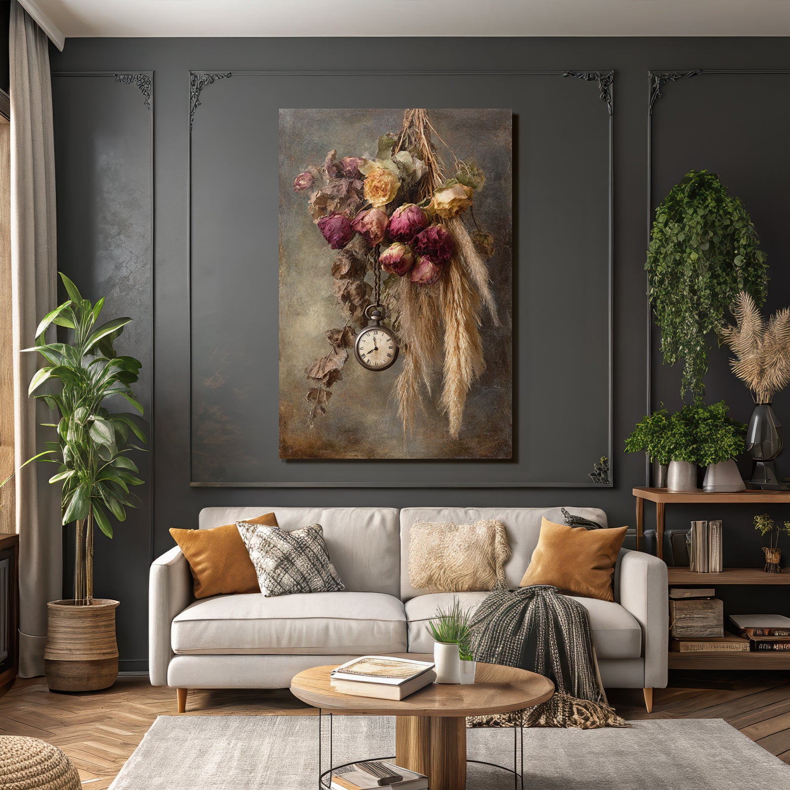 Trocken Retro Flowers Getrocknete Rosen Mit Vintage Uhr Der Verganglichkeit