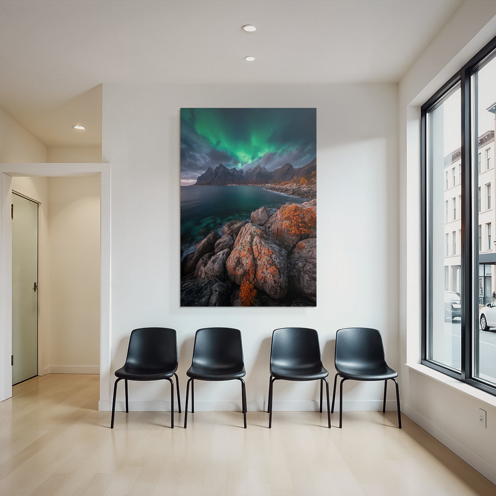 Polarlicht Dramatische Berge Northern Lights Stimmungsvolle Landschaft | Fjorde und Gletscher | Landschaften