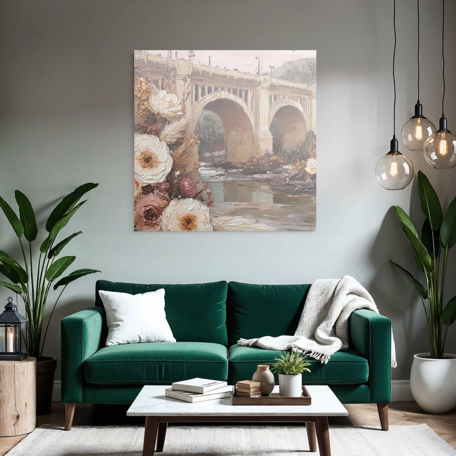 Trocken Retro Flowers Brücke Über Wasser Mit Und Folienteichen