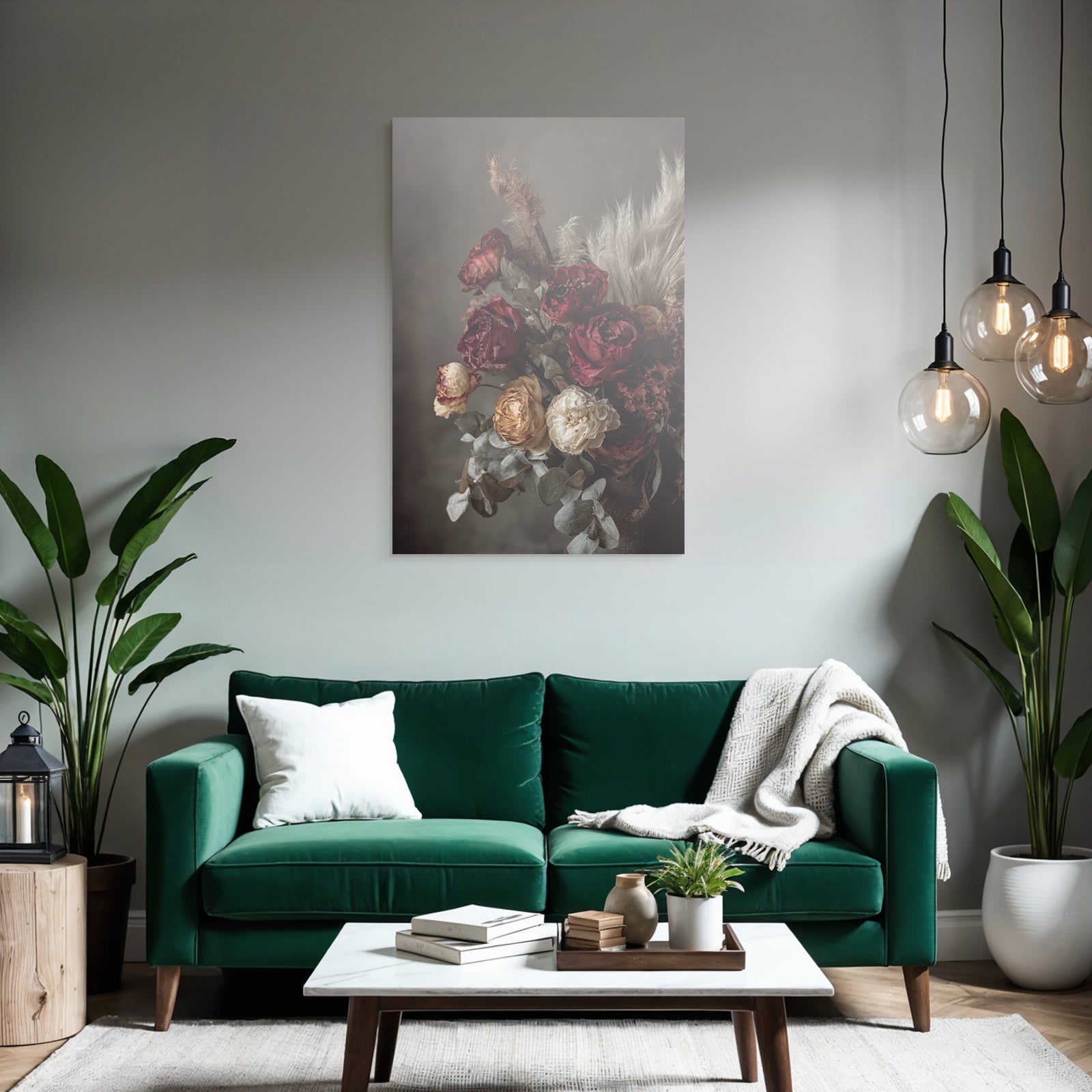 Trocken Retro Flowers Getrocknete Strauss Rot Gelb Eukalyptus Gras