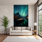 Polarlicht Nachtlandschaft Boote Aurora Sterne Reflexion | Fjorde und Gletscher | Landschaften