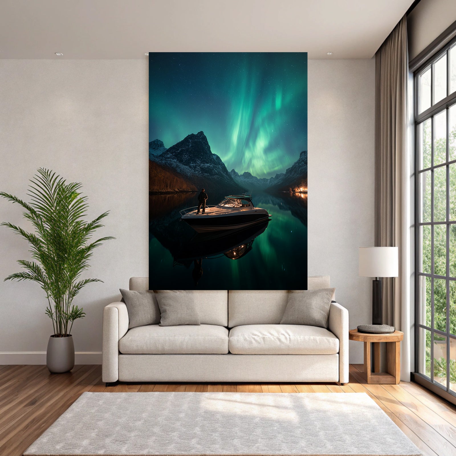 Polarlicht Nachtlandschaft Boote Aurora Sterne Reflexion | Fjorde und Gletscher | Landschaften