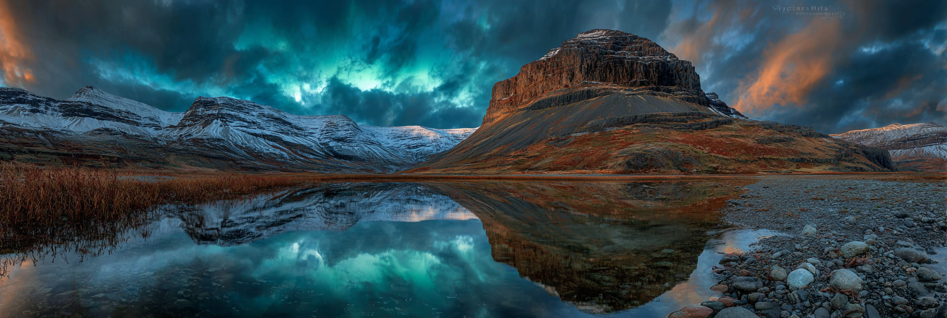 Polarlicht Stimmungsvolle Landscape Foto Mountains Schnee Und Reflexion | Fjorde und Gletscher | Landschaften