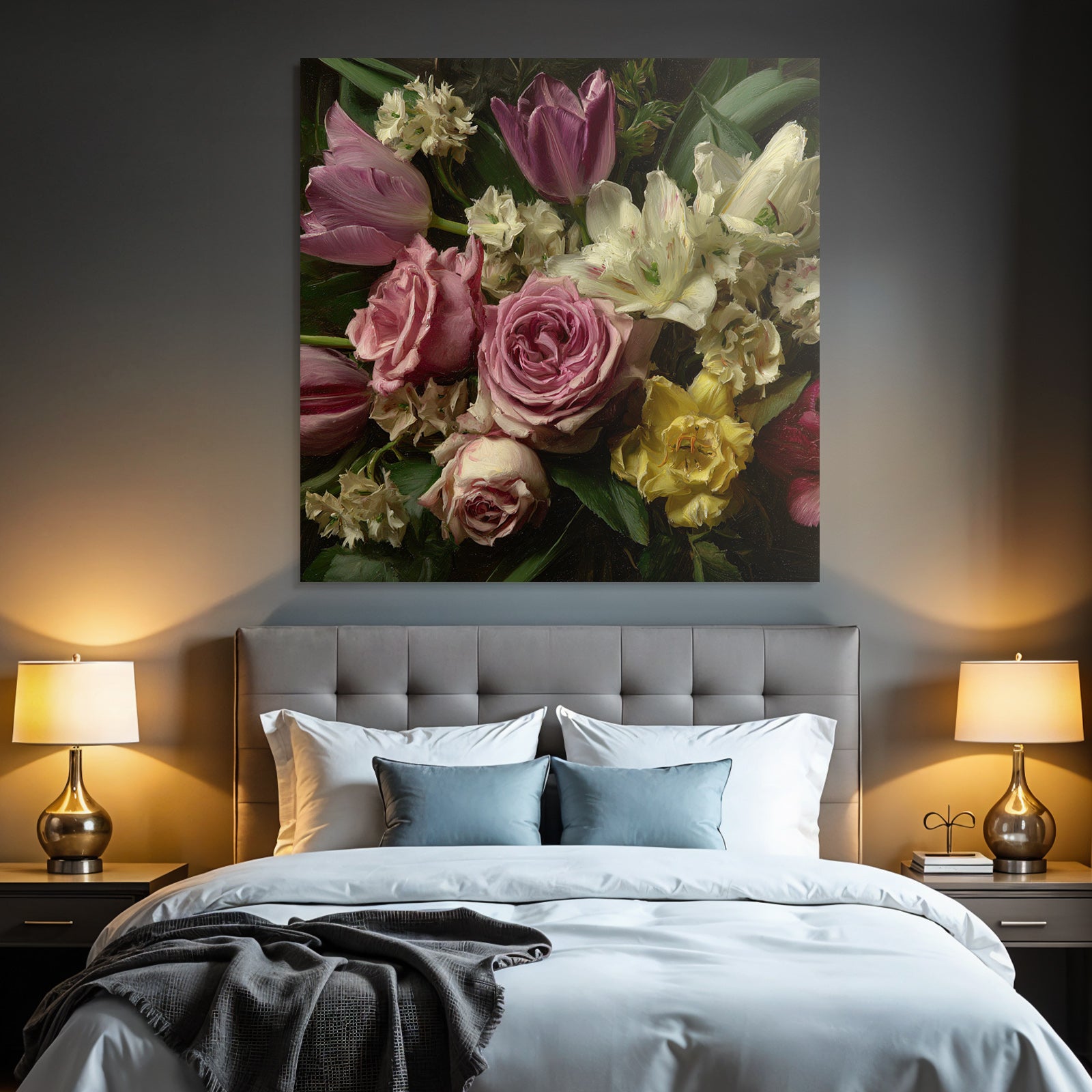 Bunte Anordnung Mit Rosen Tulpen Und Anderen Blüten