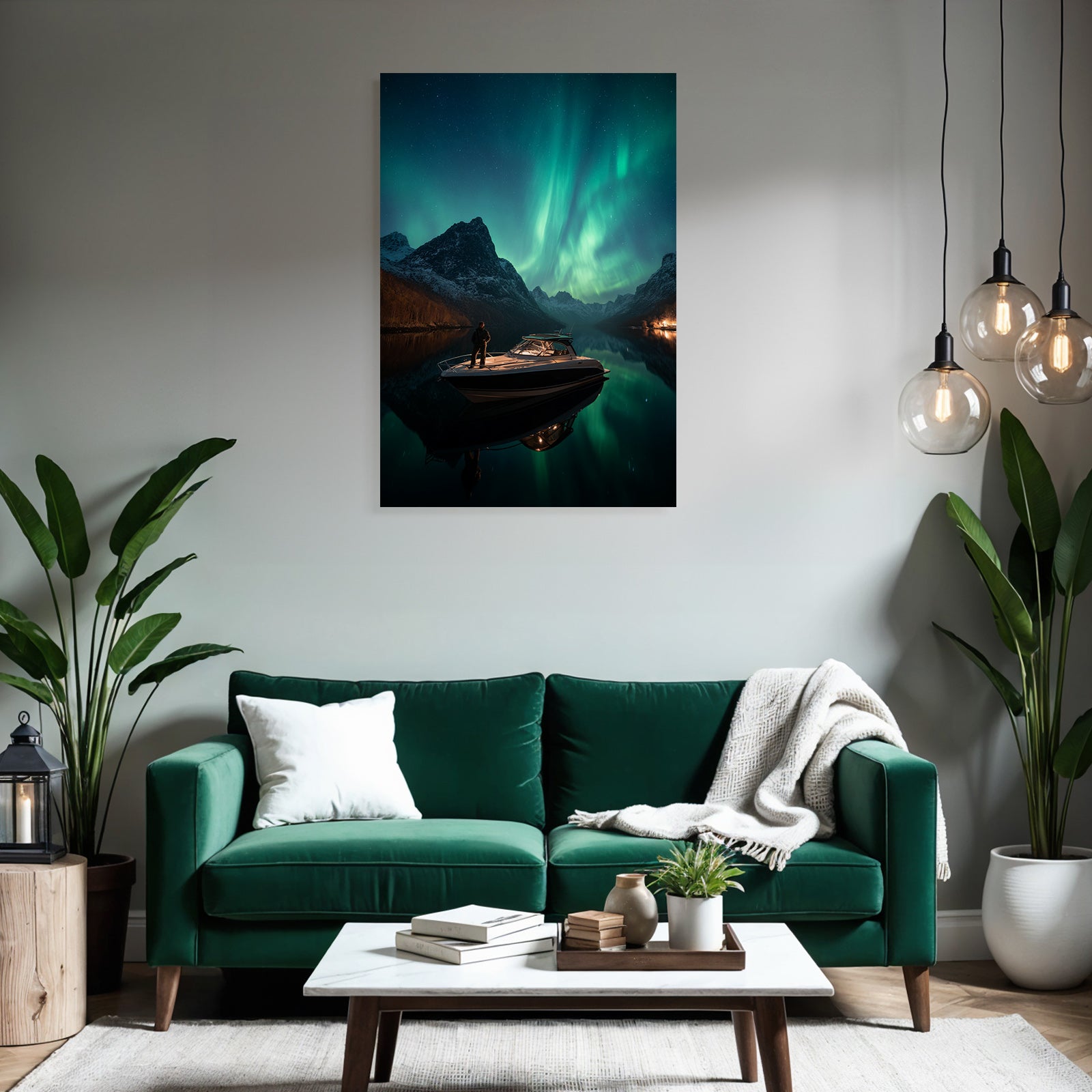 Polarlicht Nachtlandschaft Boote Aurora Sterne Reflexion | Fjorde und Gletscher | Landschaften