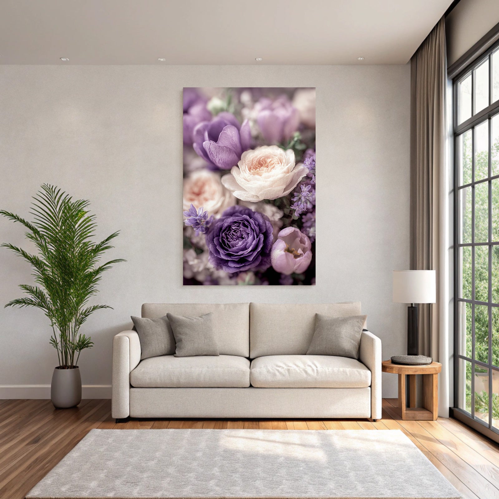 Romantische Anordnung In Pastelllila Mit Tulpen Und Zarten Blüten