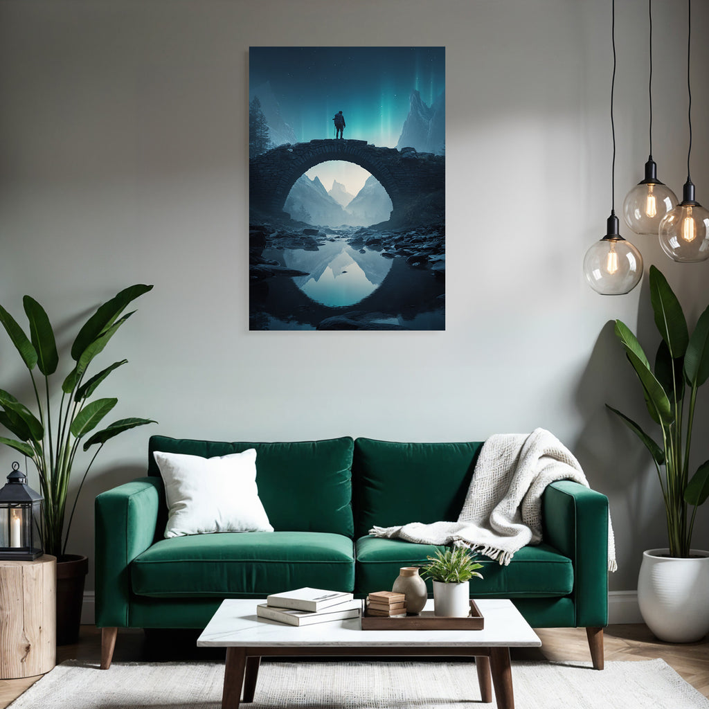 Polarlicht Landschaft Mit Brücke Und Northern Lights In Mödiger Atmosphäre | Fjorde und Gletscher | Landschaften
