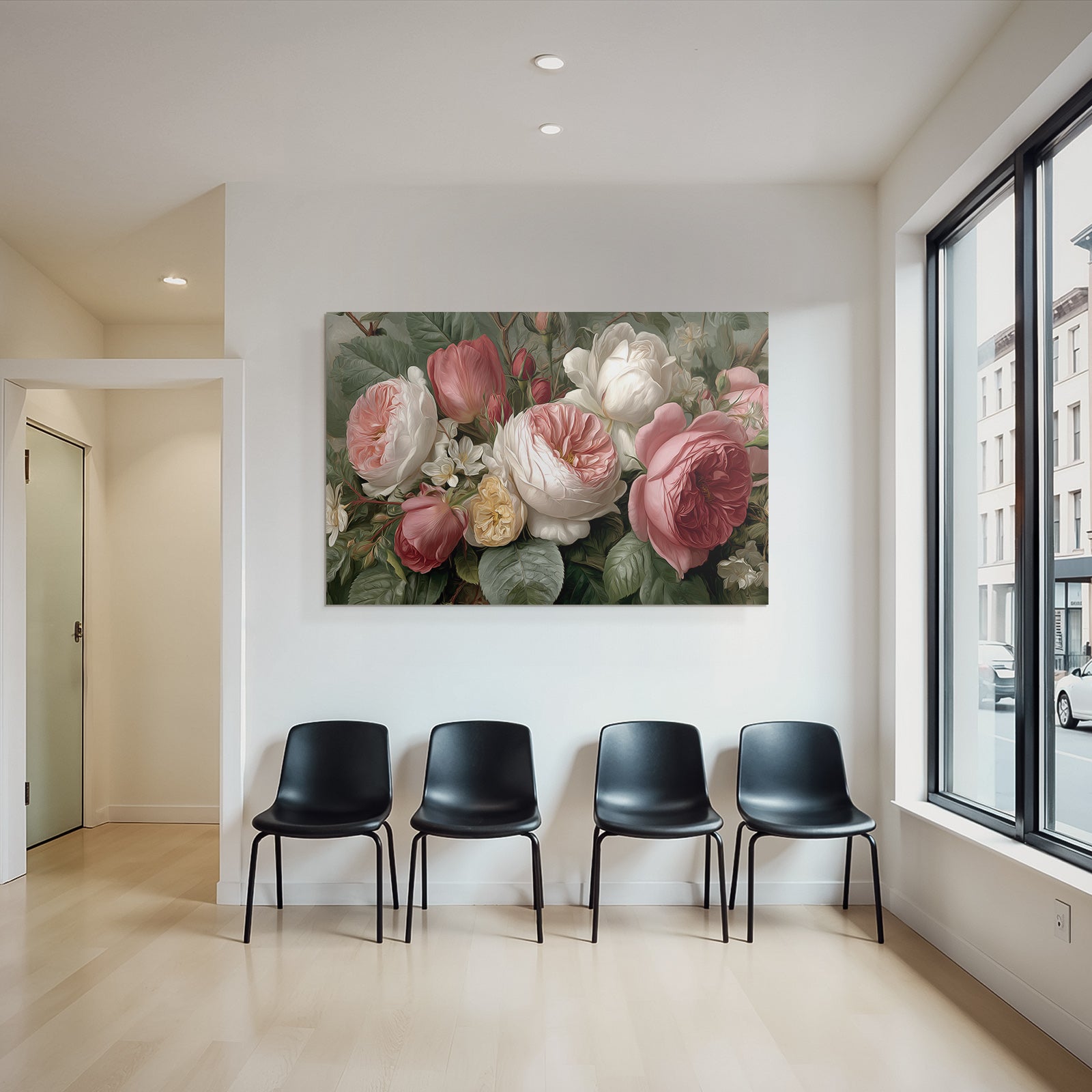 Strauss Mit Rosen Und Grünen Blättern Im Malerischen Stil
