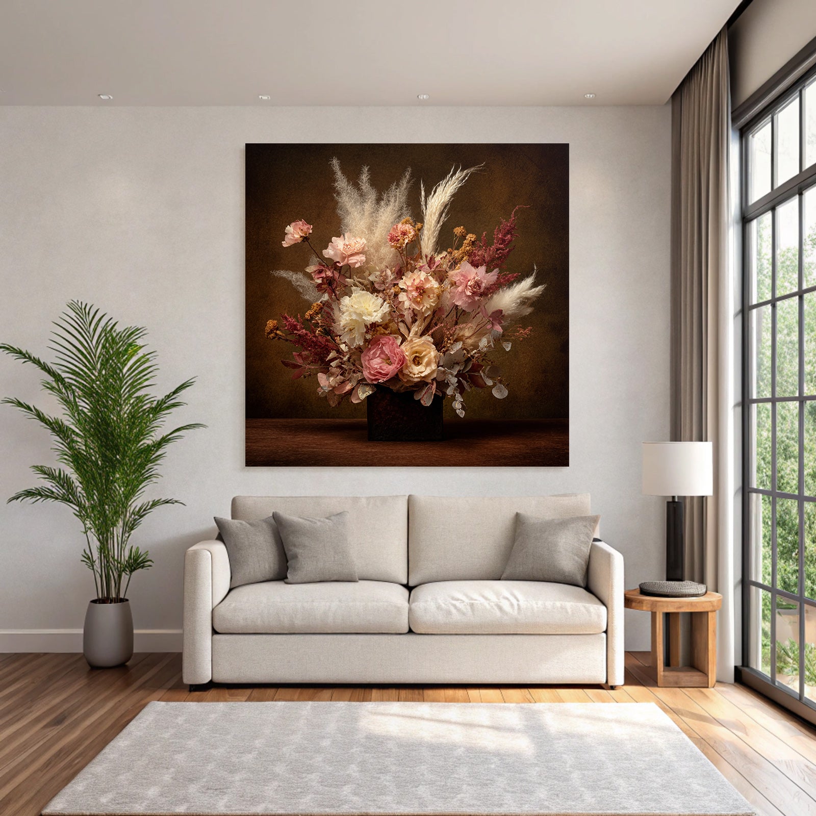 Trocken Retro Flowers Getrocknete In Vase Mit Pampasgras Und Rosen