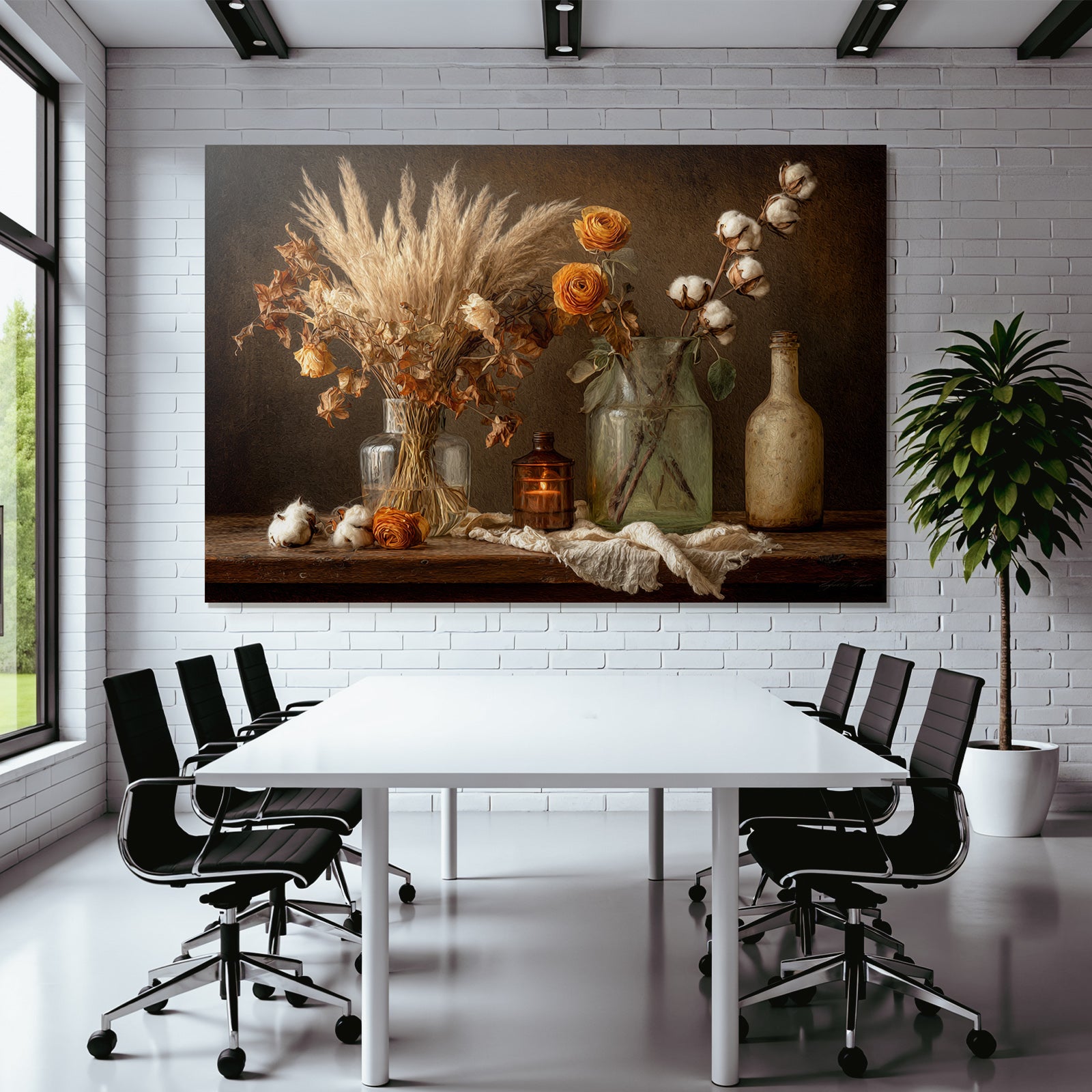 Trocken Retro Flowers Dried Flower Still Life Mit Pampasgras Rosen Und Baumwolle Glaskrüge Deko