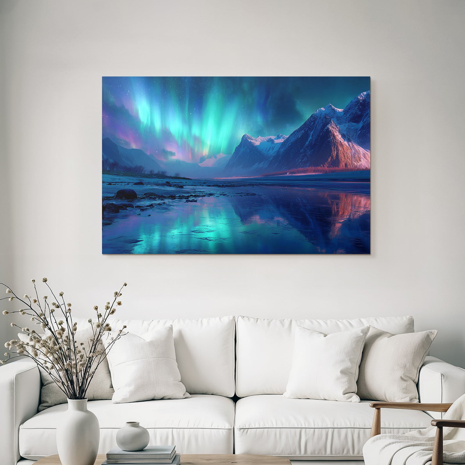 Polarlicht Nordlichter Und Gebirgen Im Nachtlandschaft | Fjorde und Gletscher | Landschaften