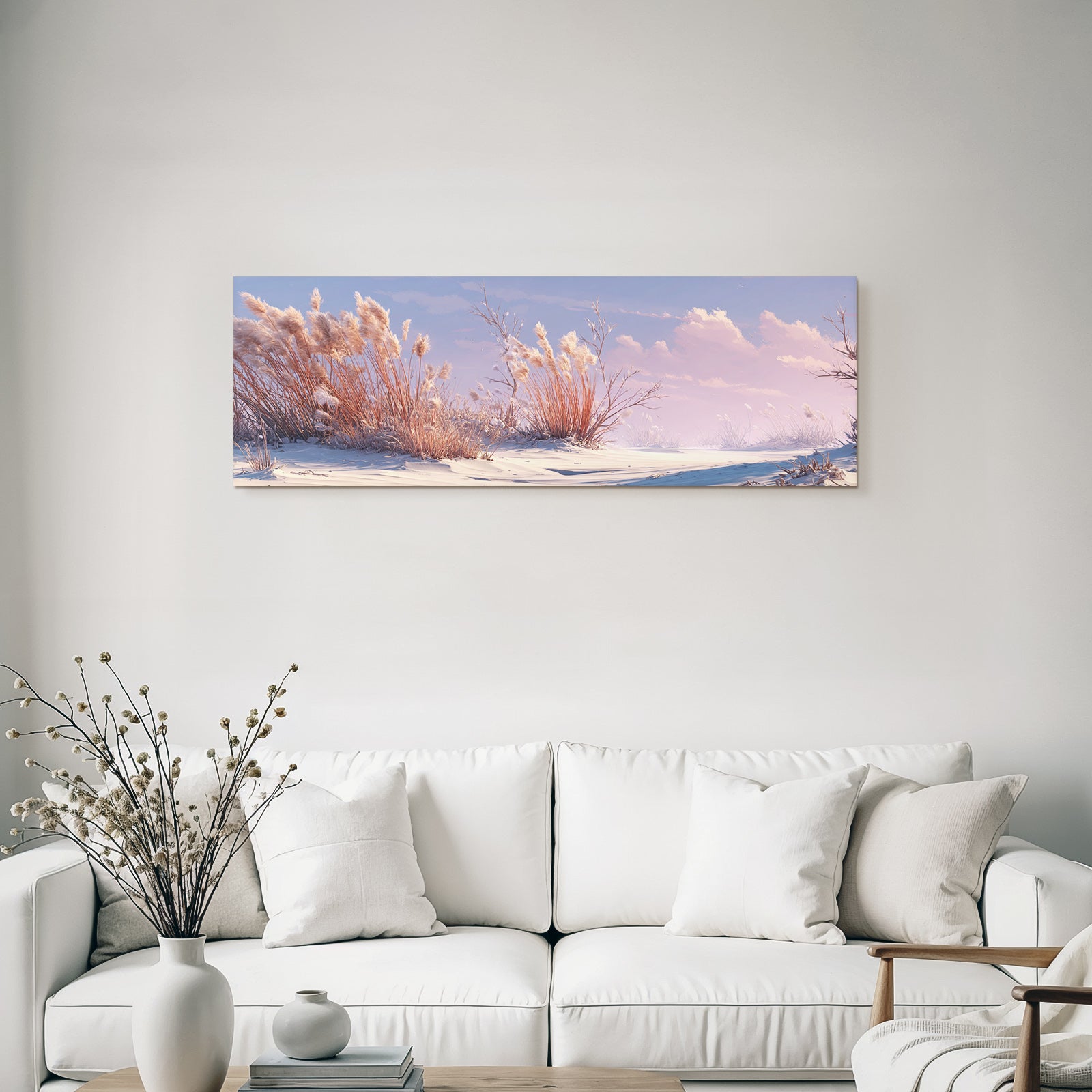 Ruhige Winterlandschaft Mit Gras Und Pastellfarbenem Himmel | Duenen und Heide | Landschaften
