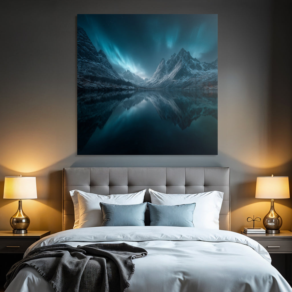 Polarlicht Beruhigende Nachtlandschaft Mit Northern Lights Und Gebirgen | Fjorde und Gletscher | Landschaften