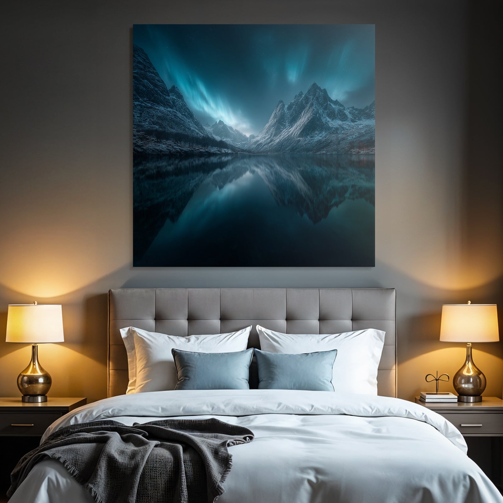 Polarlicht Beruhigende Nachtlandschaft Mit Northern Lights Und Gebirgen | Fjorde und Gletscher | Landschaften