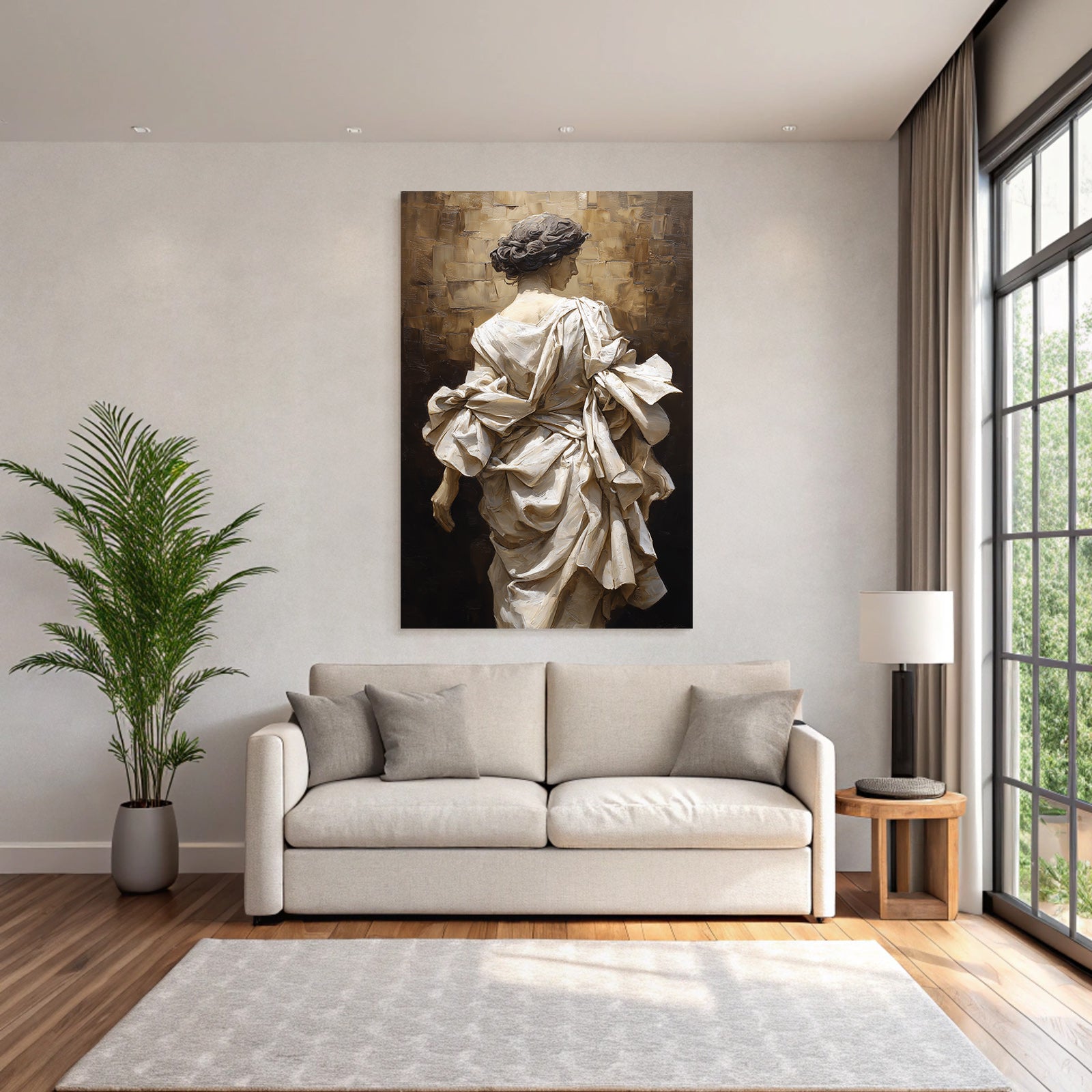 Elegante Figura Mit Gewickeltem Stoff Im Hintergrund Mit Detail Reichtum | Aktkunst und Sinnlichkeit | Menschen und Emotionen