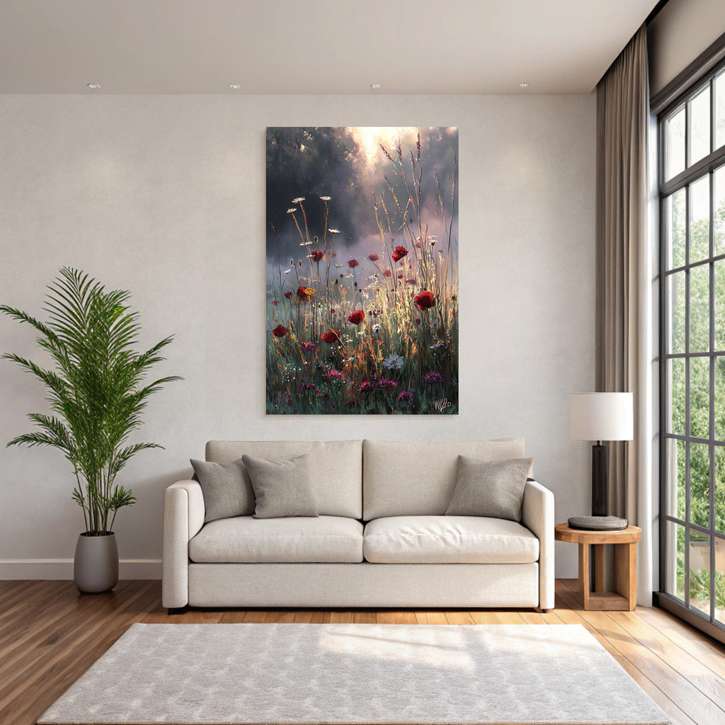 Lebendige Wildwiese Mit Roten Mohn Und Weissen Gartenmargeriten