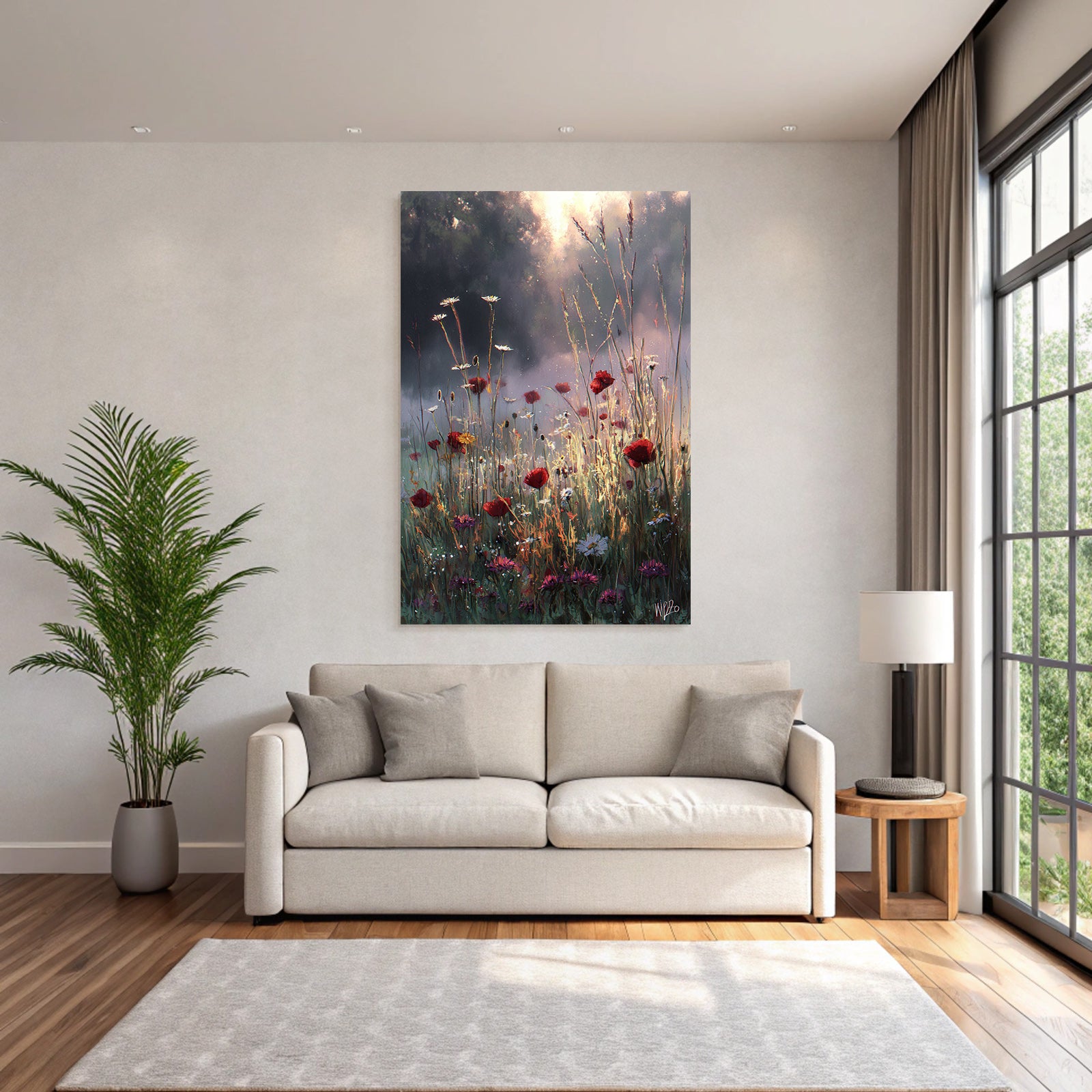 Lebendige Wildwiese Mit Roten Mohn Und Weissen Gartenmargeriten
