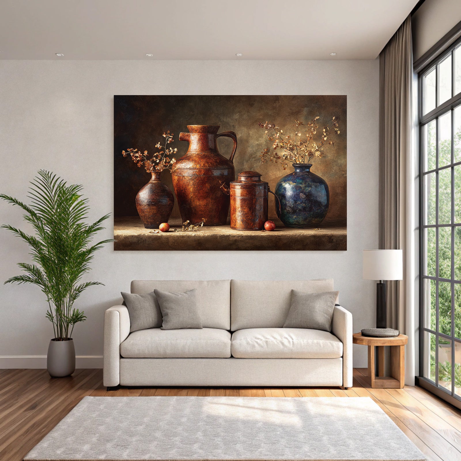 Trocken Retro Flowers Vintage Still Life Mit Topf Und Vase Im Rustikalen Stil