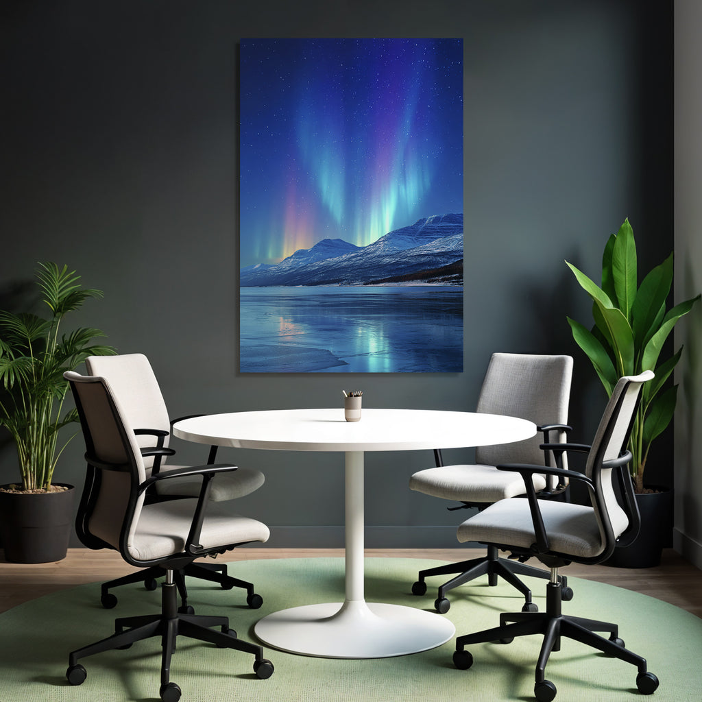 Polarlicht Aurora Borealis Nachtlandschaft Schneebedeckte Berge Reflektion Wasser | Fjorde und Gletscher | Landschaften