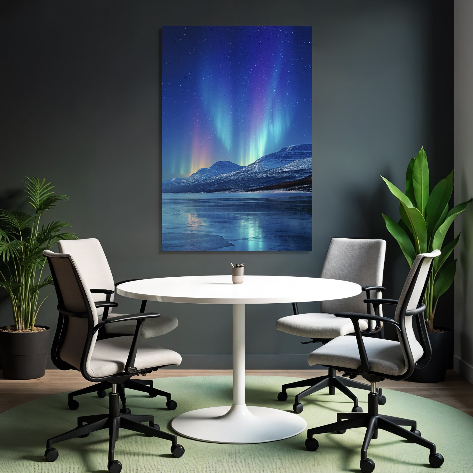 Polarlicht Aurora Borealis Nachtlandschaft Schneebedeckte Berge Reflektion Wasser | Fjorde und Gletscher | Landschaften