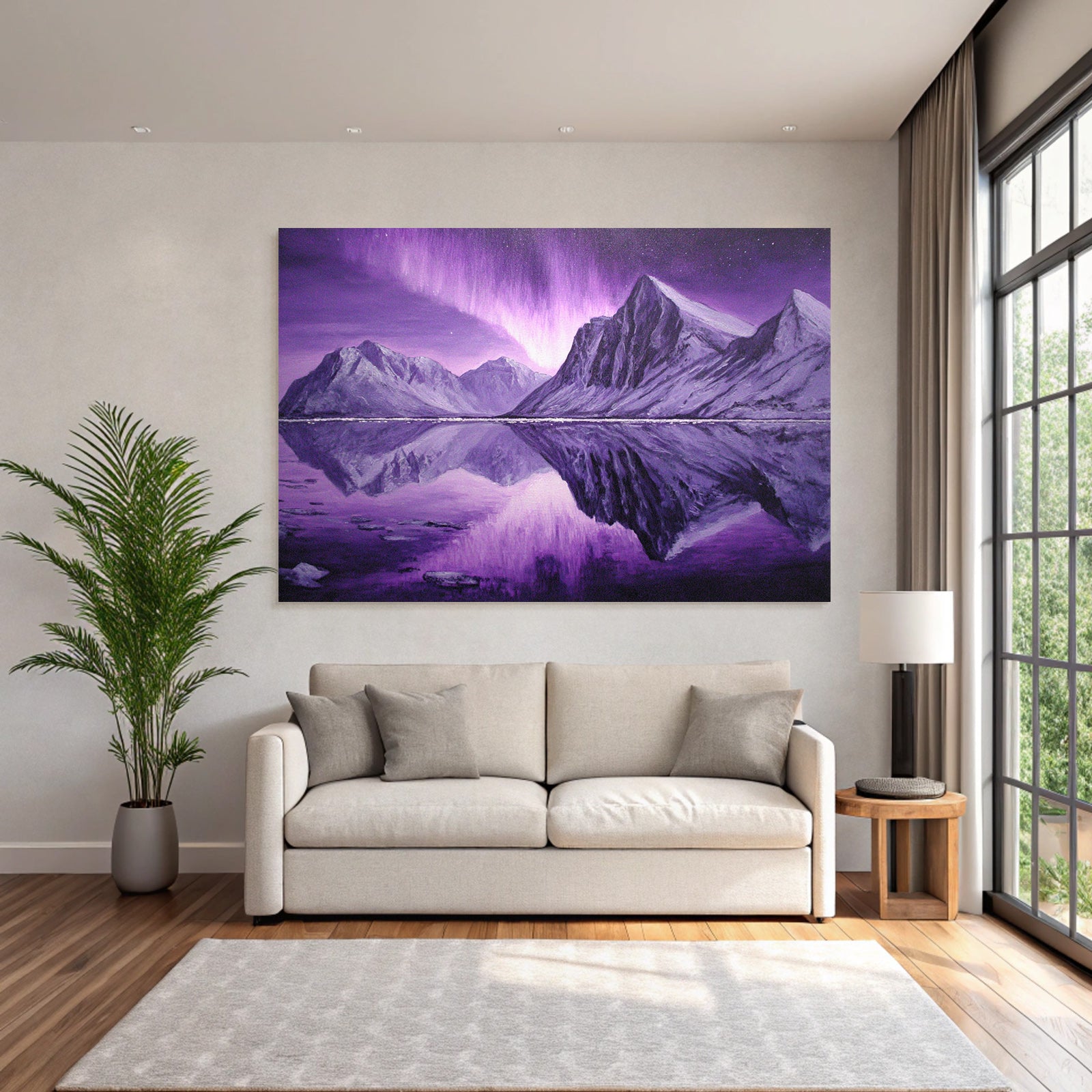 Polarlicht Berglandschaft Mit Aurora Borealis Reflexionen | Fjorde und Gletscher | Landschaften