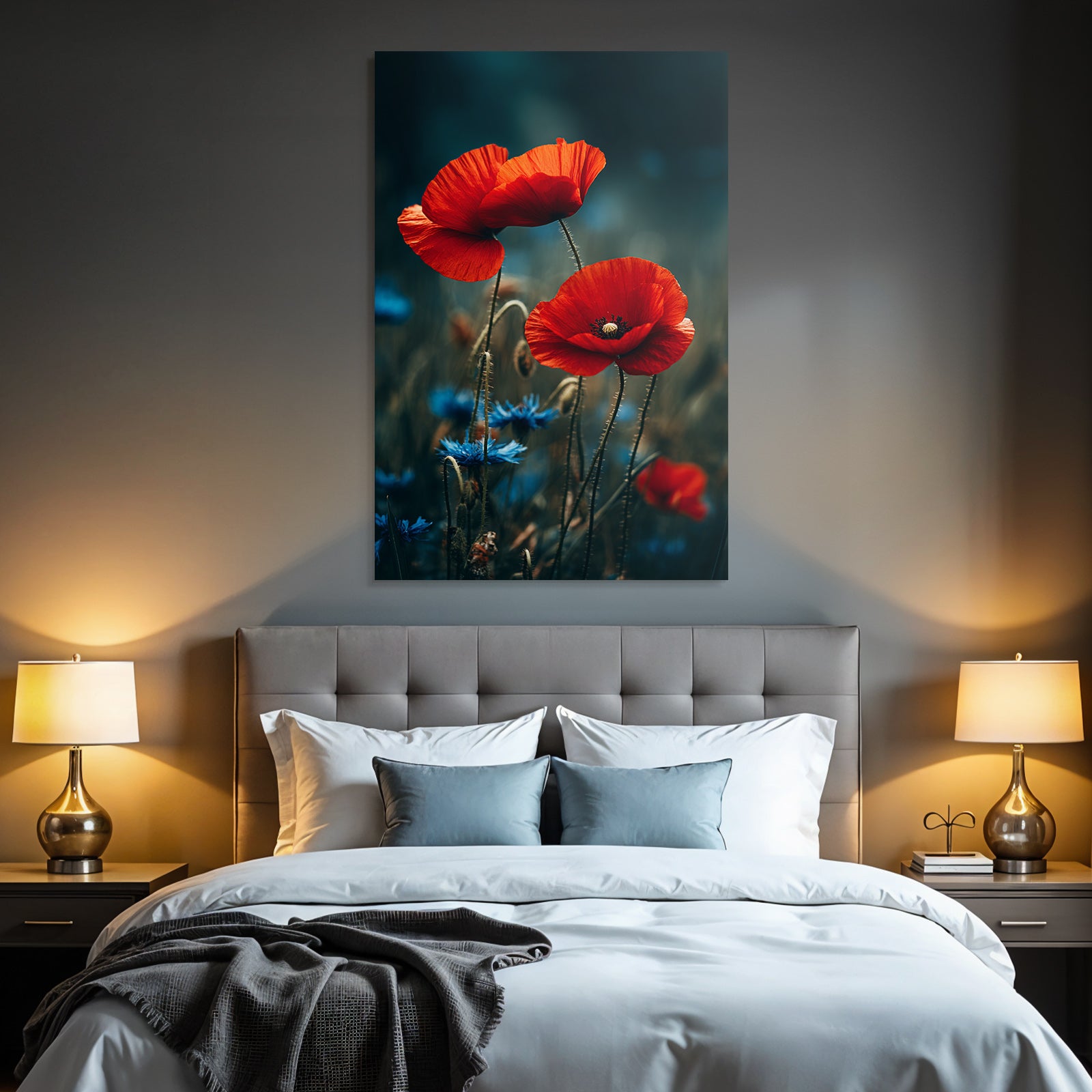Rote Mohn Umgeben Von Blaün