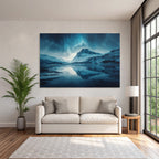 Polarlicht Szenische Landlandschaft Mit Bergen Und Aurora Borealis Reflektiert Im Wasser | Fjorde und Gletscher | Landschaften