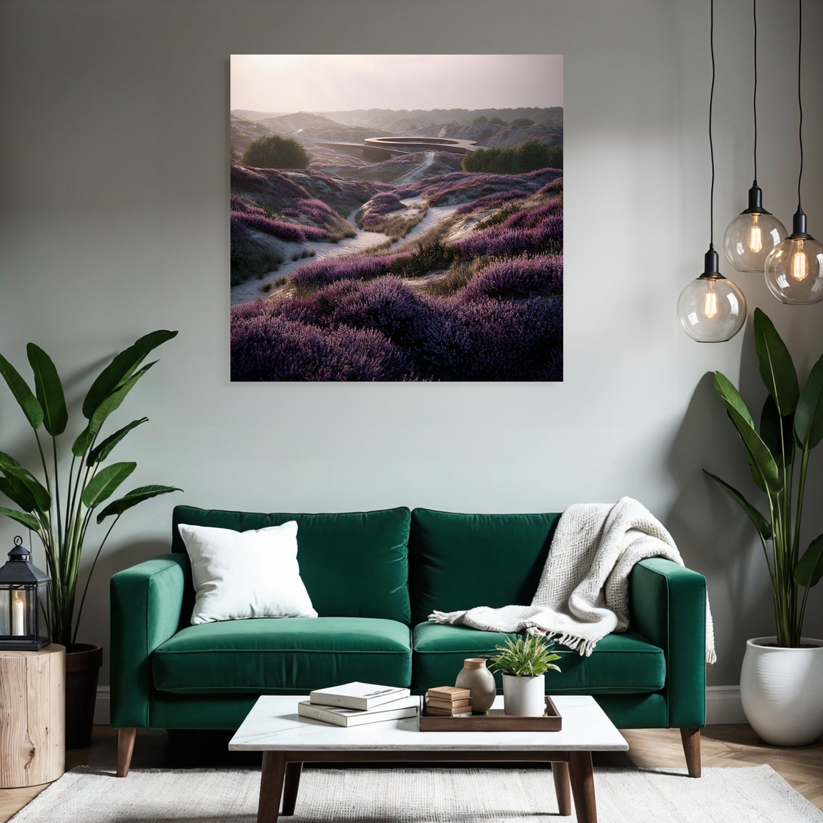 Landschaft Mit Heideblumen Modernen Architektur Dawn Dusk | Duenen und Heide | Landschaften