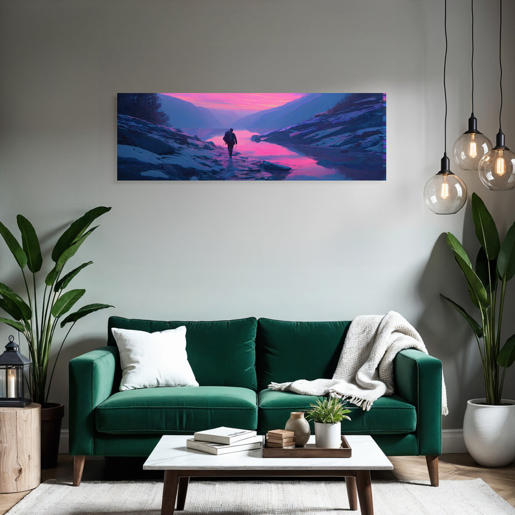 Polarlicht Ruhige Landschaft Mit Person Am Steinigen Ufer Bei Sonnenaufgang Oder Sonnenuntergang | Fjorde und Gletscher | Landschaften