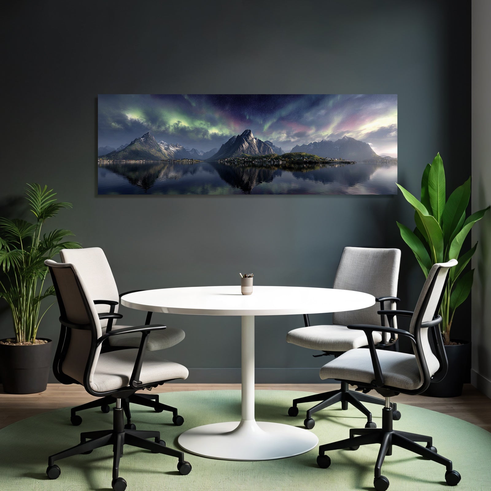 Polarlicht Atemberaubende Berglandschaft Spiegelung Wasser Nordlichter Norwegen | Fjorde und Gletscher | Landschaften