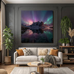 Polarlicht Schöne Naturlandschaft See Umgeben Von Schneebedeckten Bergen Aurora Nacht | Fjorde und Gletscher | Landschaften