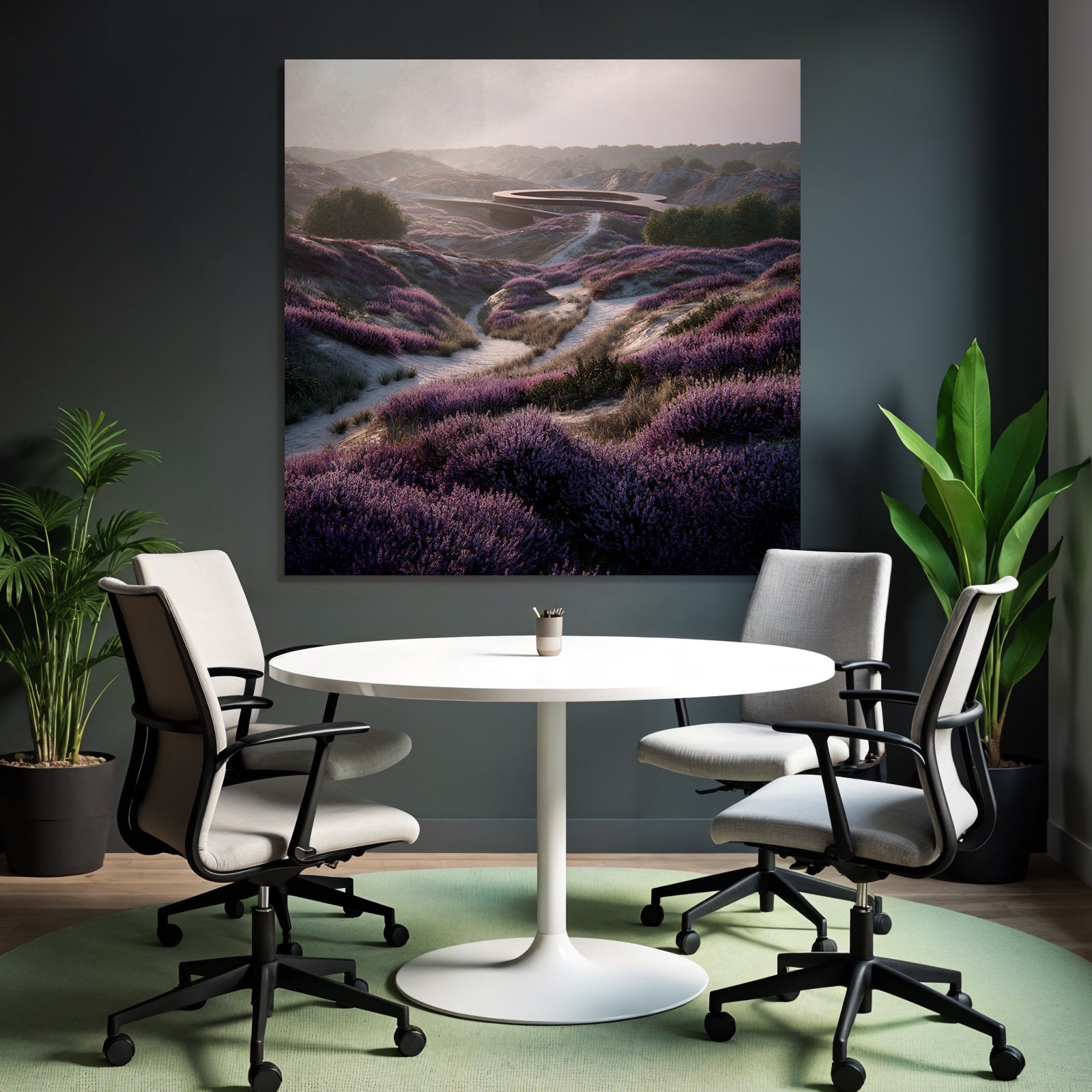 Landschaft Mit Heideblumen Modernen Architektur Dawn Dusk | Duenen und Heide | Landschaften
