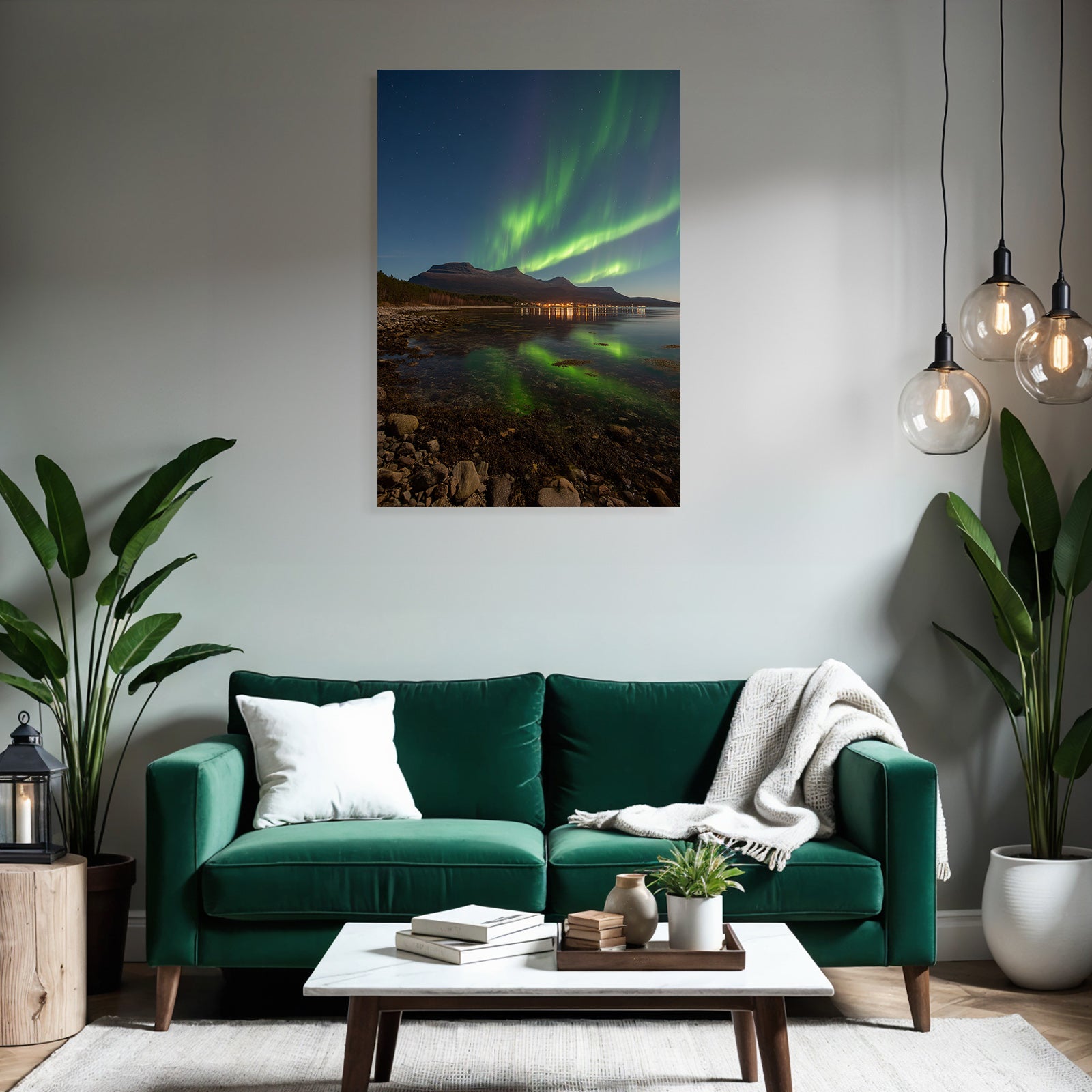 Polarlicht Aurora Borealis Nachtlandschaft Reflektionen In Mirrorssee | Fjorde und Gletscher | Landschaften