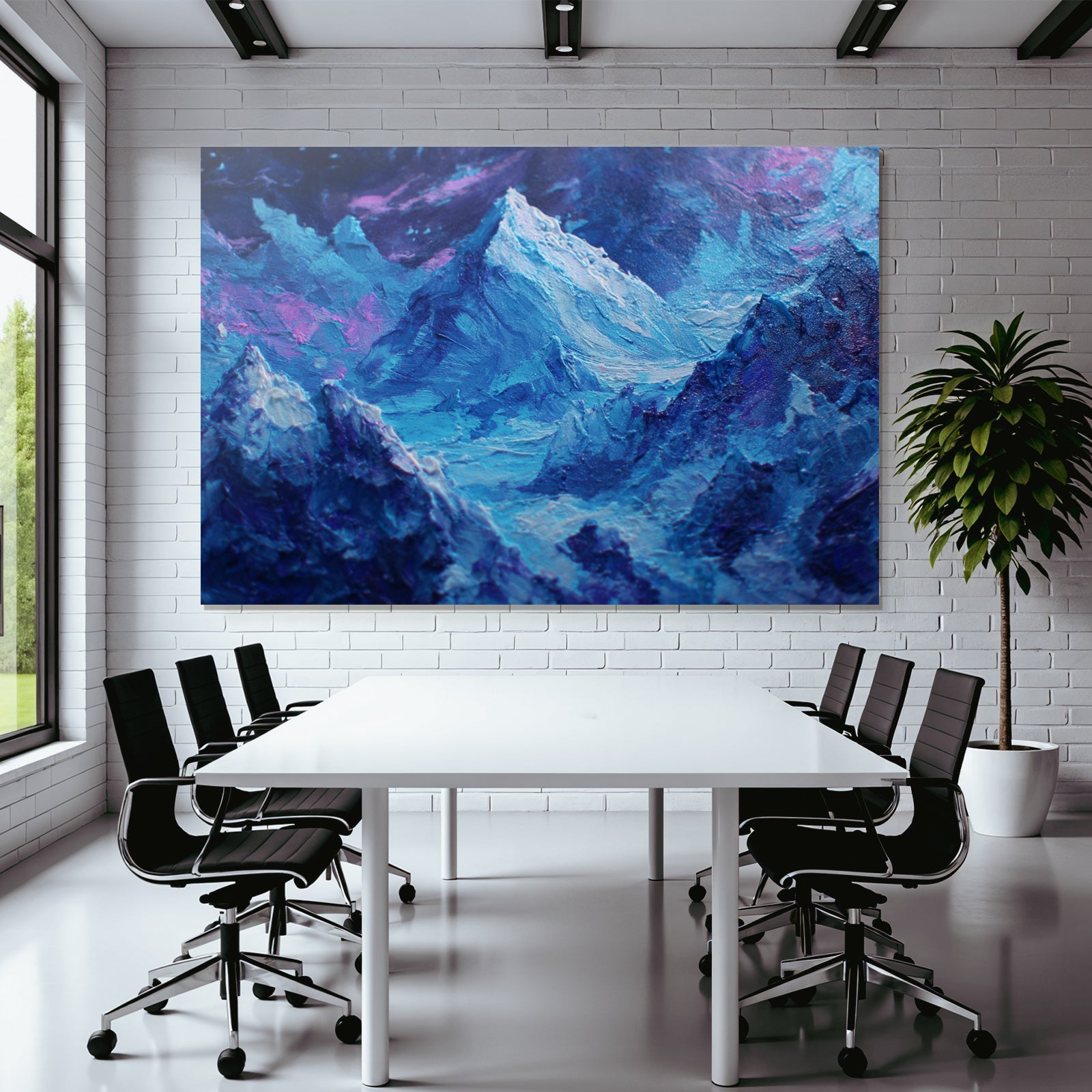 Polarlicht Dramatische Gipfel Blaue Und Violette Farben Impasto Technik | Fjorde und Gletscher | Landschaften