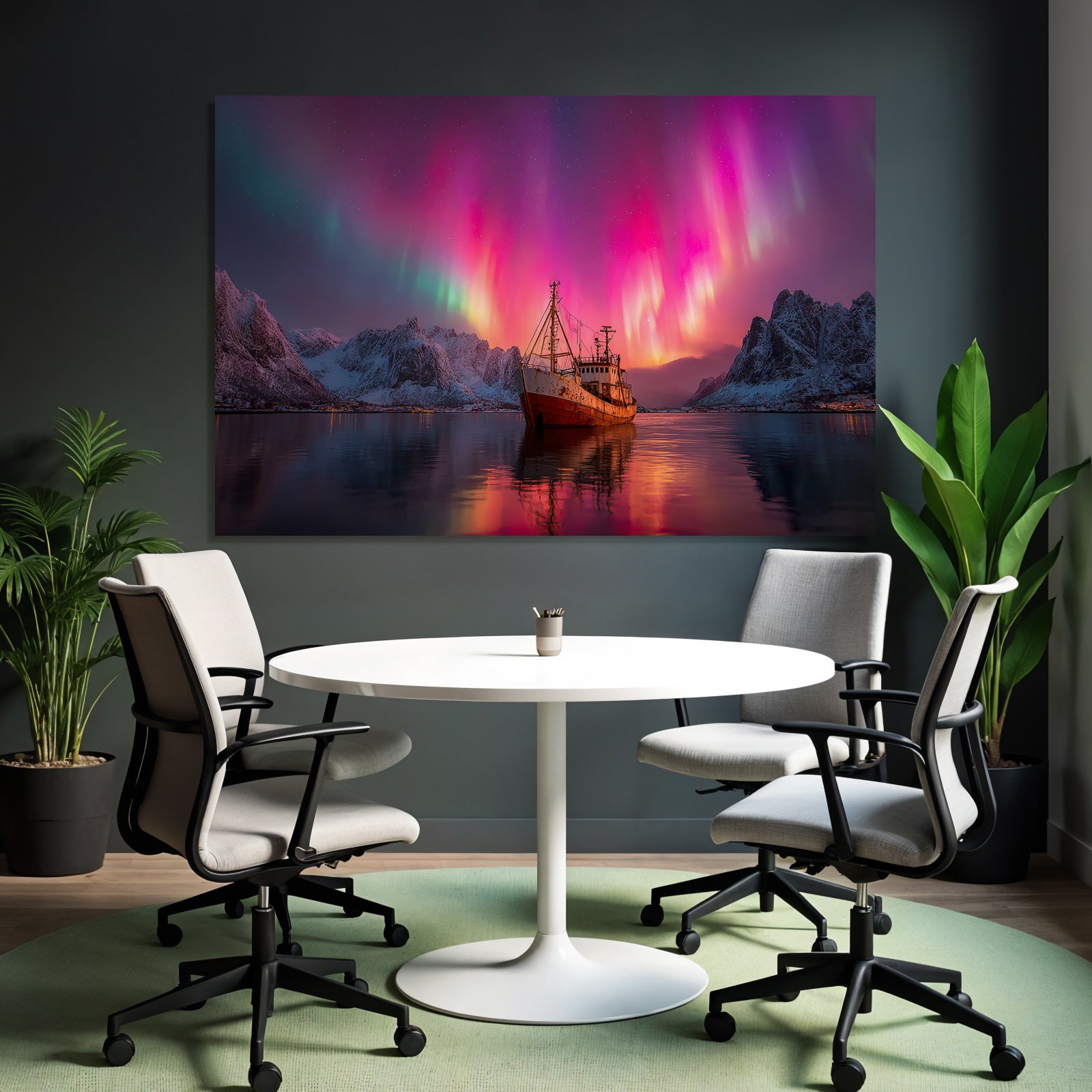Polarlicht Frozen Landscape With Aurora Borealis Und Altem Schiff | Fjorde und Gletscher | Landschaften