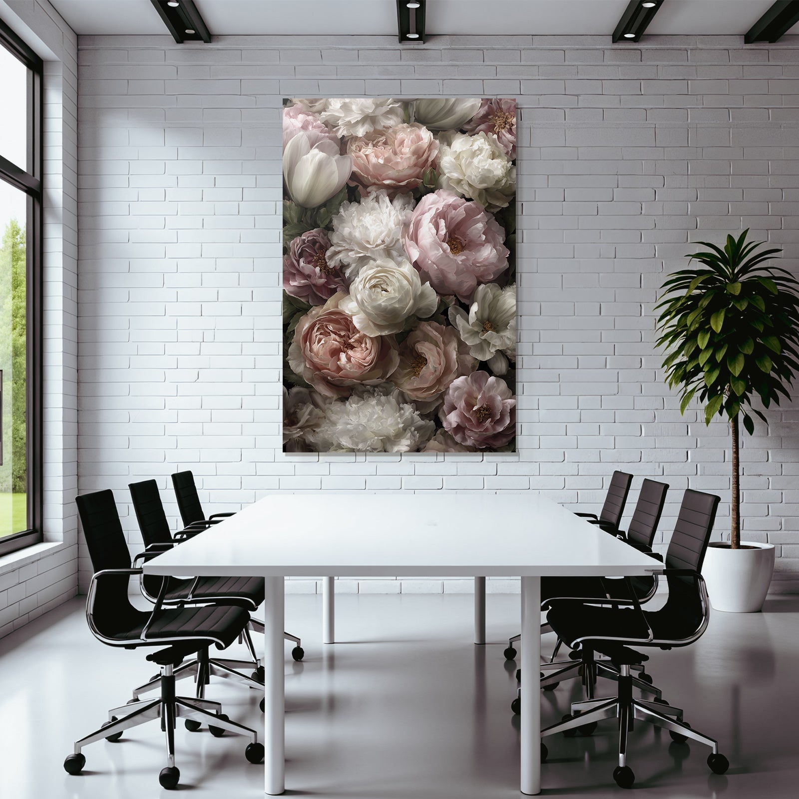 Arrangement Mit Pfingstrosen Und Tulpen Vor Dunklem Hintergrund