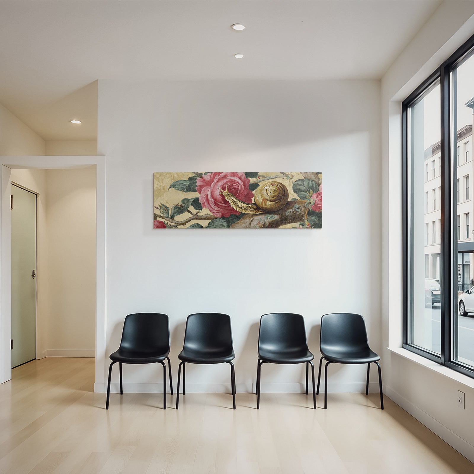 Schnecke Und Rosen Mit Grünen Pflanzen