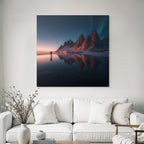Polarlicht Atemberaubende Landschaft Mit Bergen Und Reflektion Im Wasser Bei Twilight | Fjorde und Gletscher | Landschaften