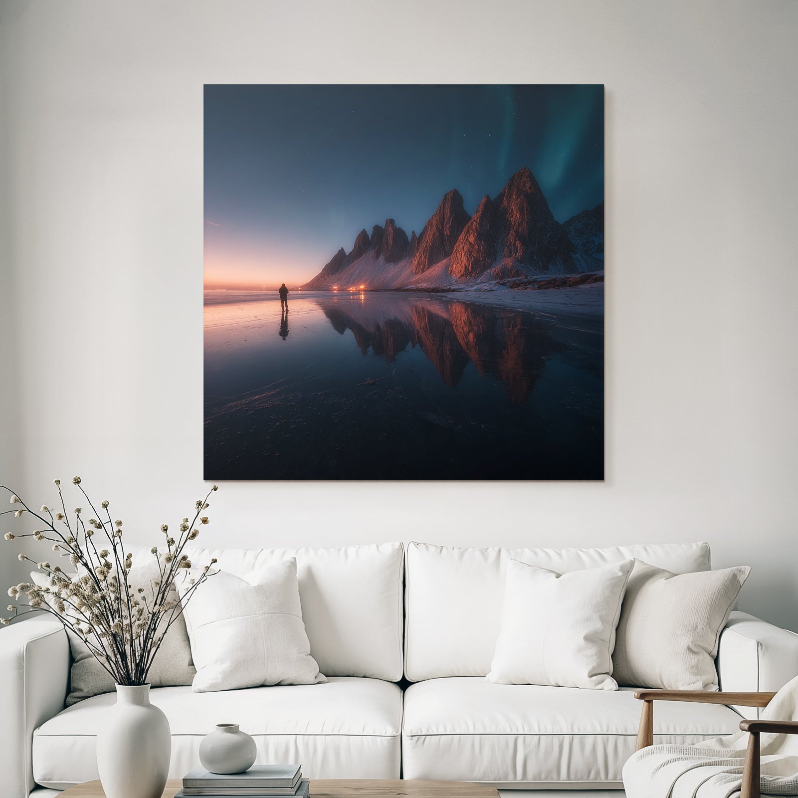 Polarlicht Atemberaubende Landschaft Mit Bergen Und Reflektion Im Wasser Bei Twilight | Fjorde und Gletscher | Landschaften