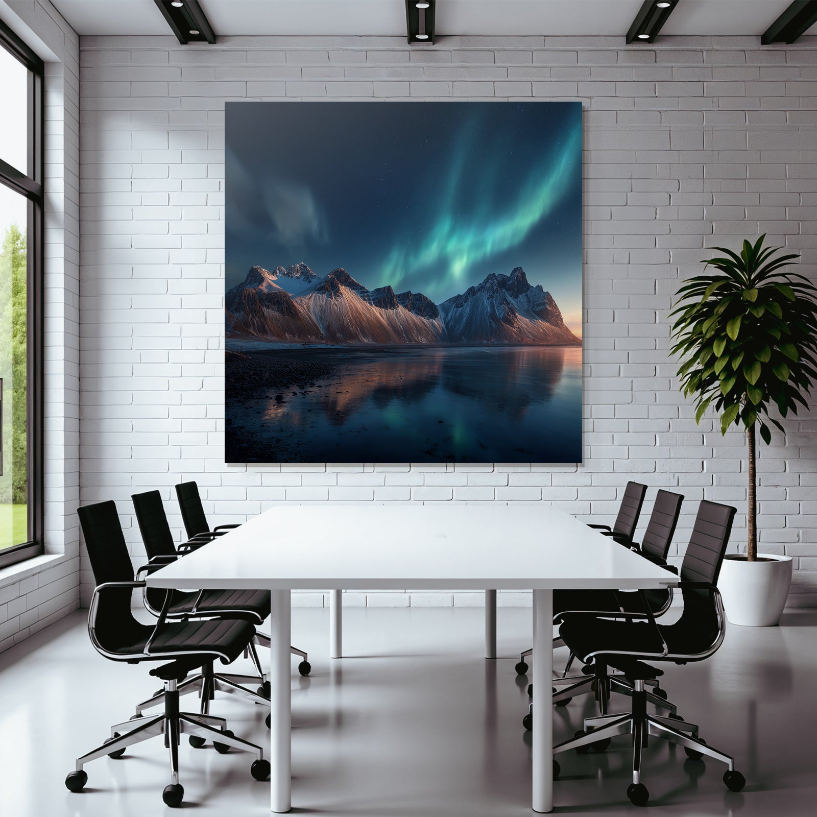 Polarlicht Abendliche Aurora Borealis Mit Schneebedeckten Bergen Und Reflektion In See | Fjorde und Gletscher | Landschaften