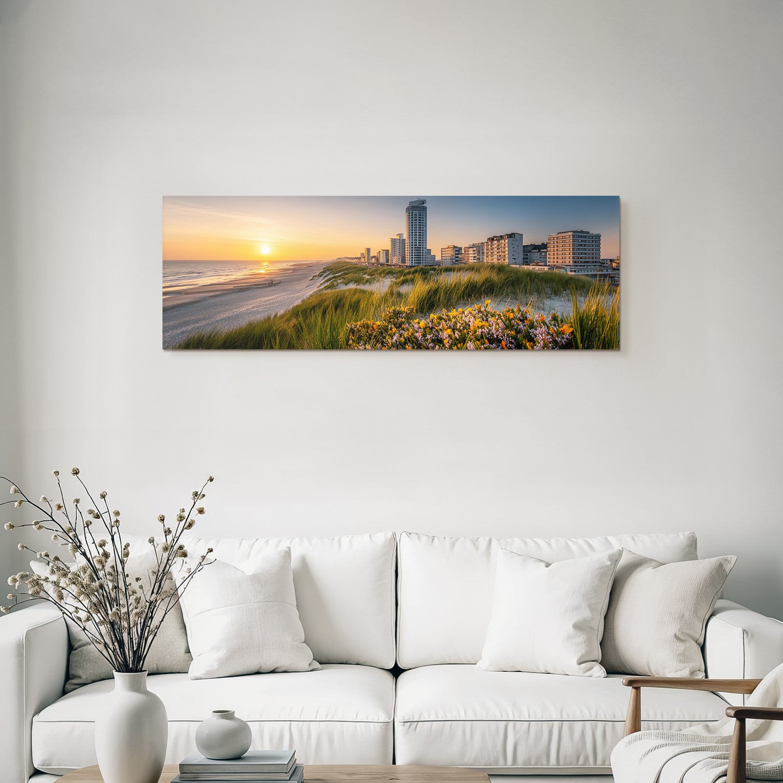 Küstensonnenuntergang Moderne Stadt Blumen Strand | Duenen und Heide | Landschaften