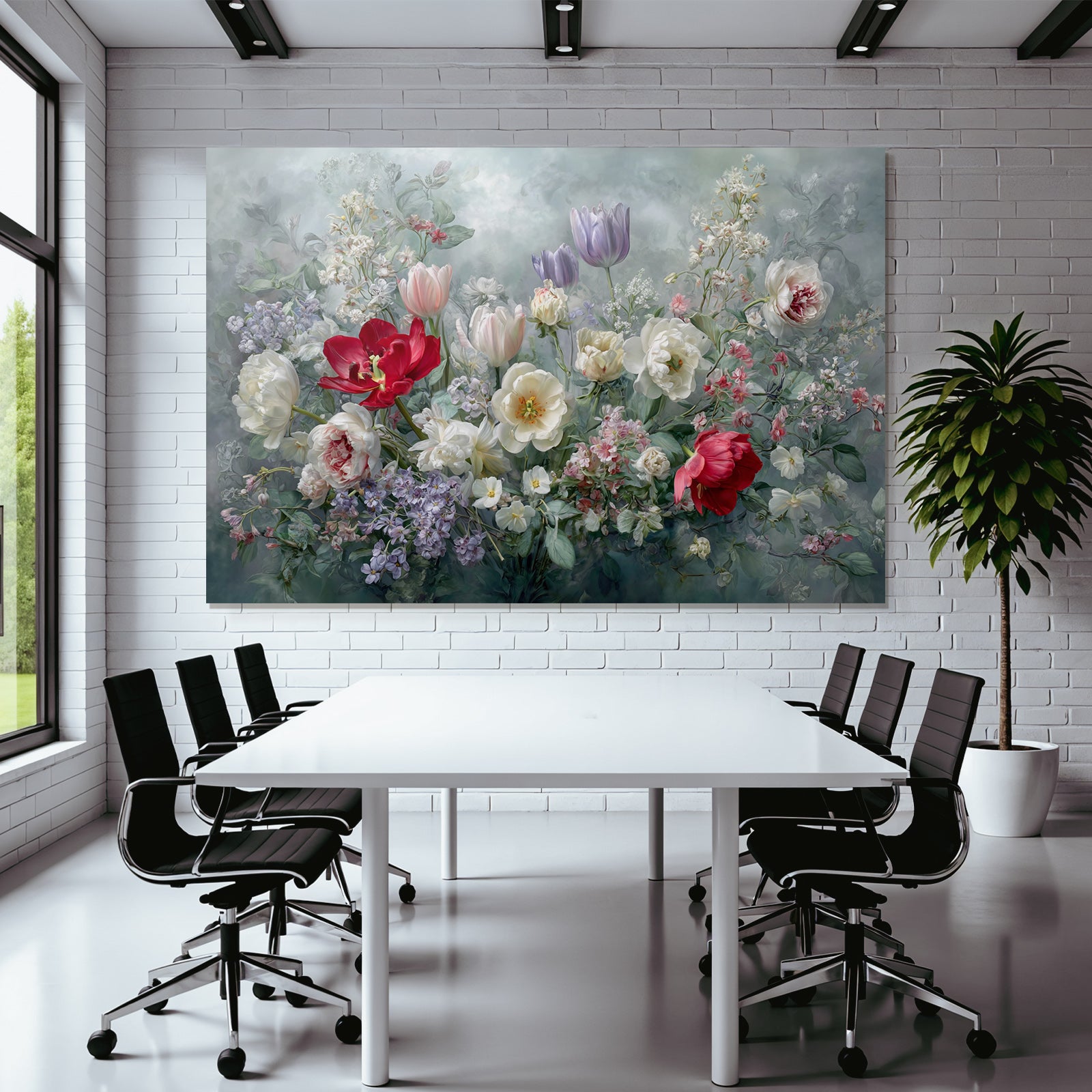 Schöne Blütenpracht Mit Roten Tulpen Und Weissen Pfingstrosen