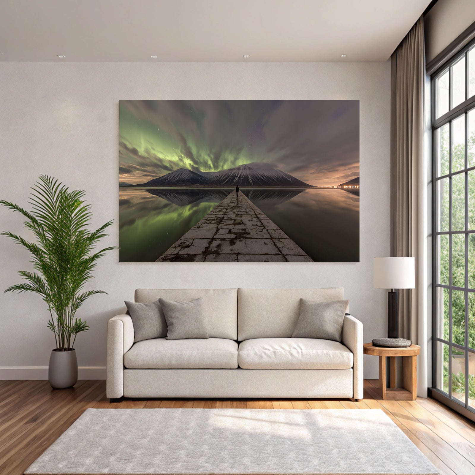 Polarlicht Naturlandschaft Mit Aurora Borealis Und Bergspiegelung | Fjorde und Gletscher | Landschaften