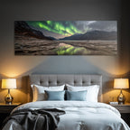 Polarlicht Aurora Borealis Bergend Spiegelung Natur Szene | Fjorde und Gletscher | Landschaften