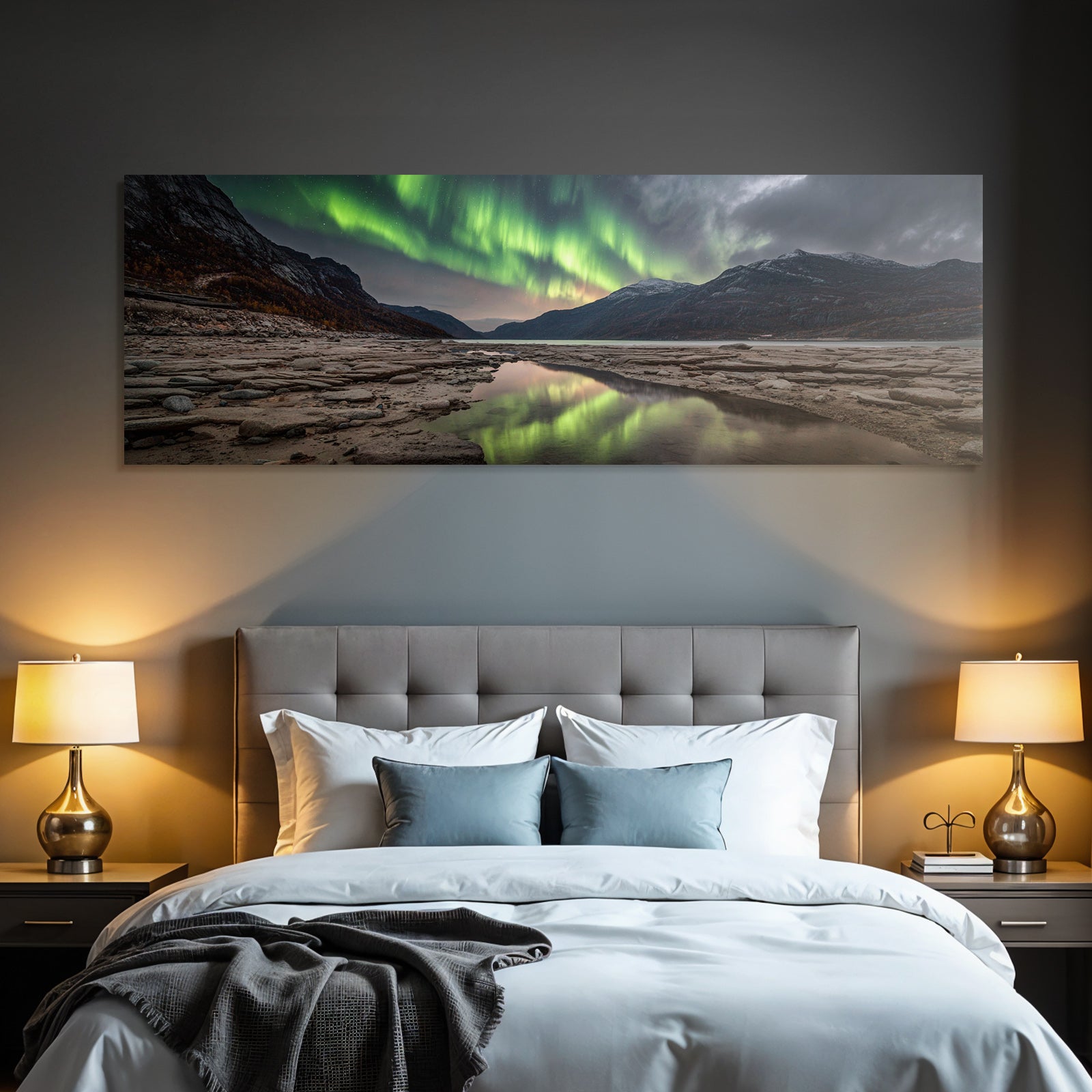 Polarlicht Aurora Borealis Bergend Spiegelung Natur Szene | Fjorde und Gletscher | Landschaften